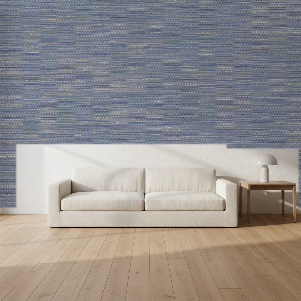 Nantucket Grasscloth Navy Taupe Wallcovering | Phillipe Romano room setting