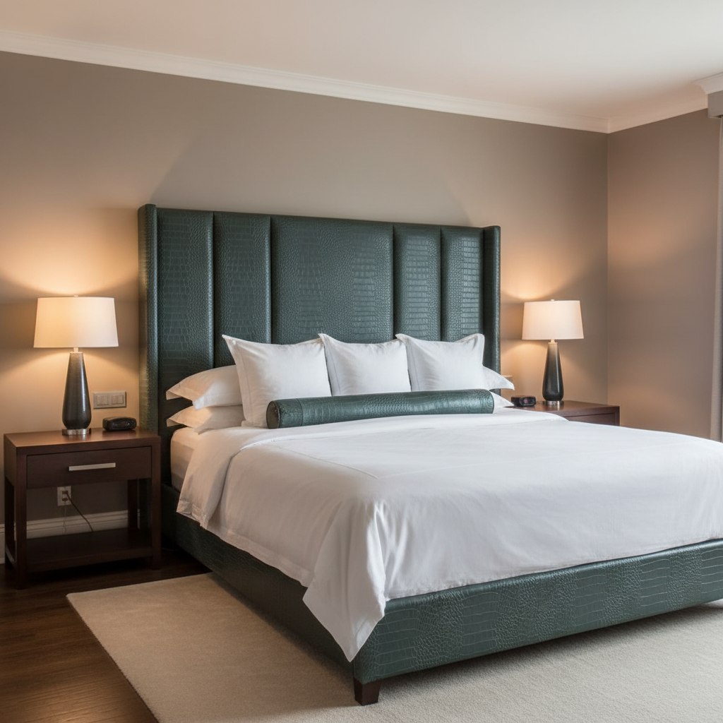Embossed Reptile Skin Deep Teal Upholstered Headboard | Architectural Fabrics