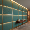 Woven Textured Grid Teal Patina Upholstered Wall Panel | Architectural Fabrics