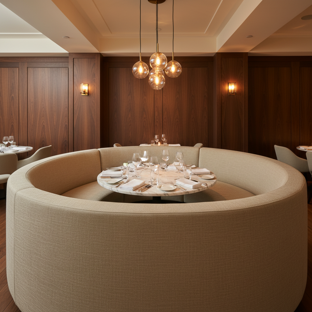 Maya Riviera - Champagne Upholstered Banquette | Architectural Fabrics