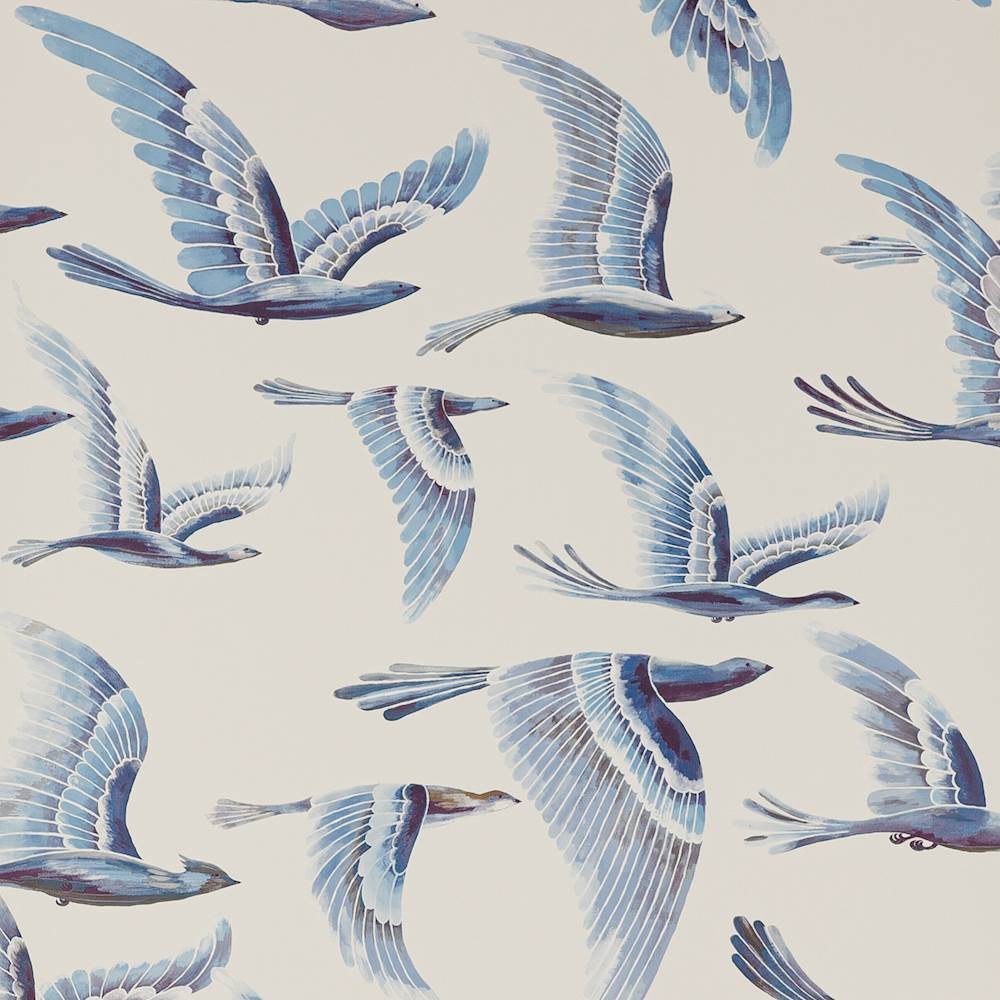 Hydra Bird Wallpaper Blue | Manuel Canovas