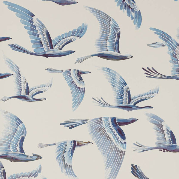 Hydra Bird Wallpaper Blue | Manuel Canovas