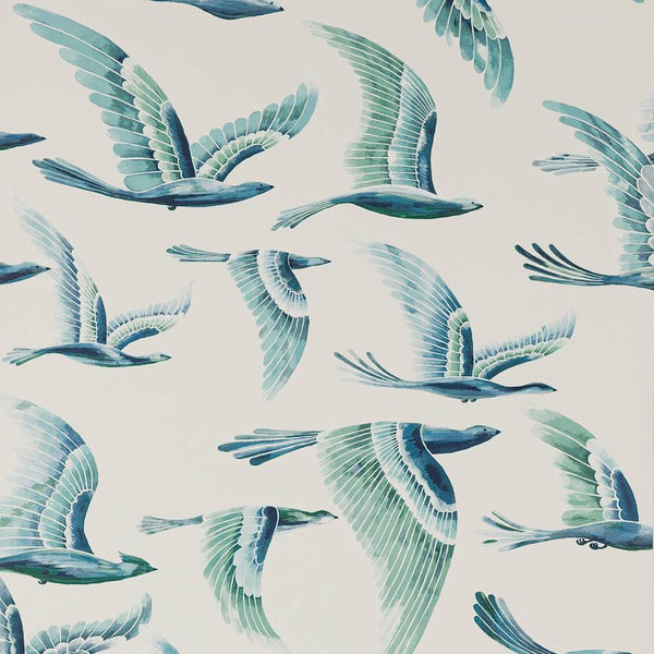 Hydra Bird Wallpaper Aqua | Manuel Canovas