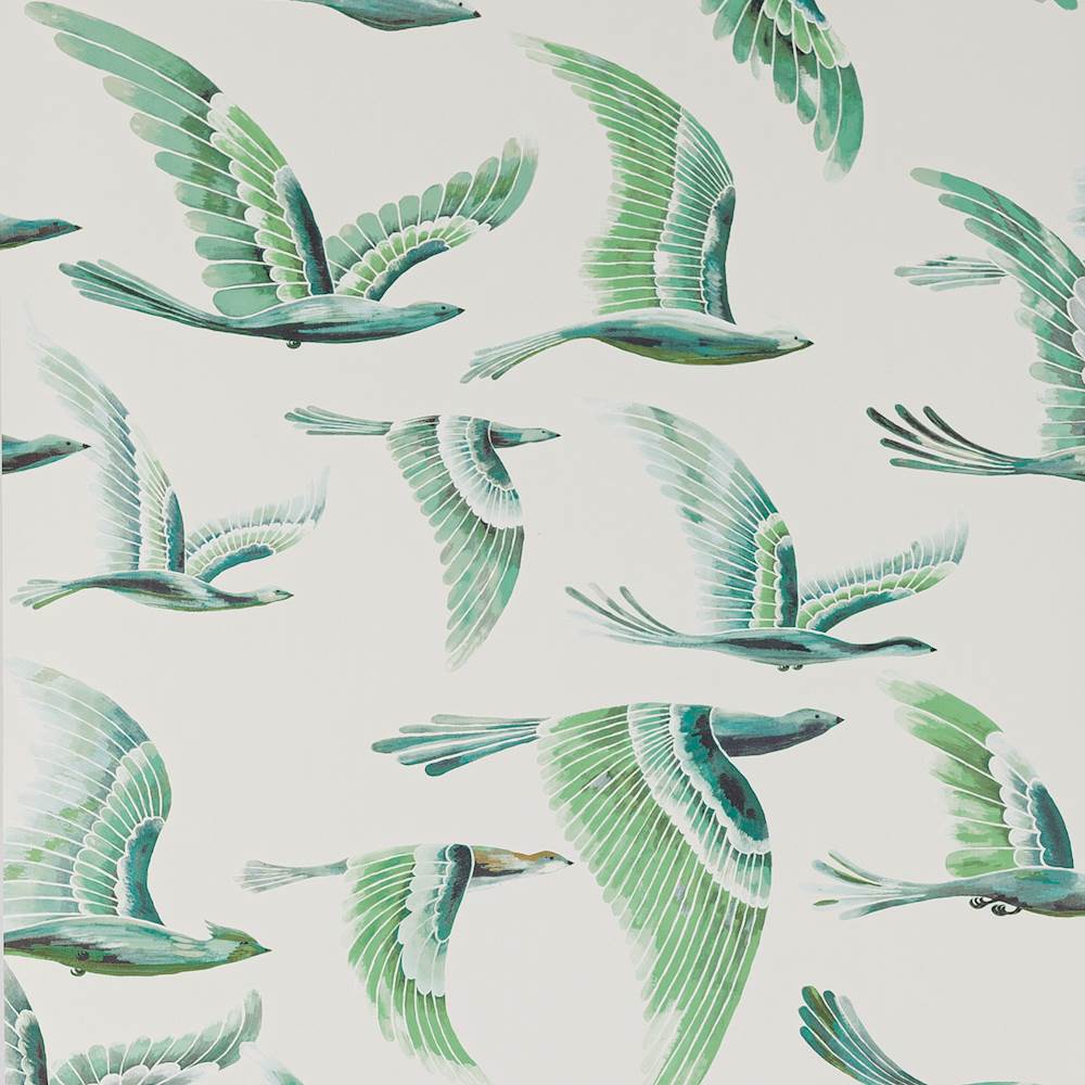 Hydra Bird Wallpaper Green | Manuel Canovas