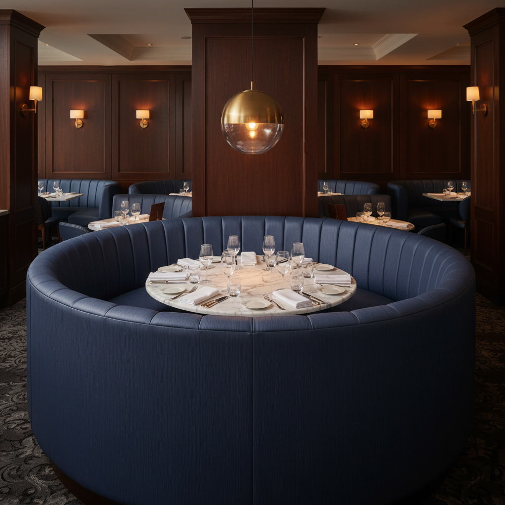 Fine Vertical Texture Deep Indigo Upholstered Banquette | Architectural Fabrics