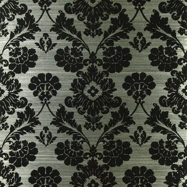 Clandon Metallic Floral Damask  Gunmetal Black Wallpaper | Designers Guild Europe