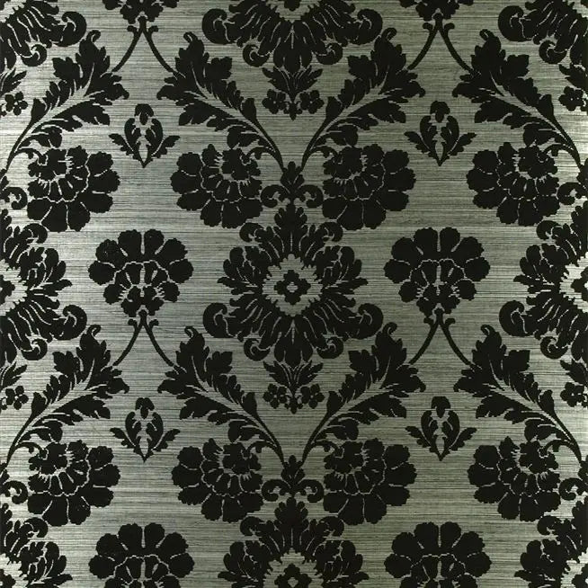 Clandon Metallic Floral Damask  Gunmetal Black Wallpaper | Designers Guild Europe