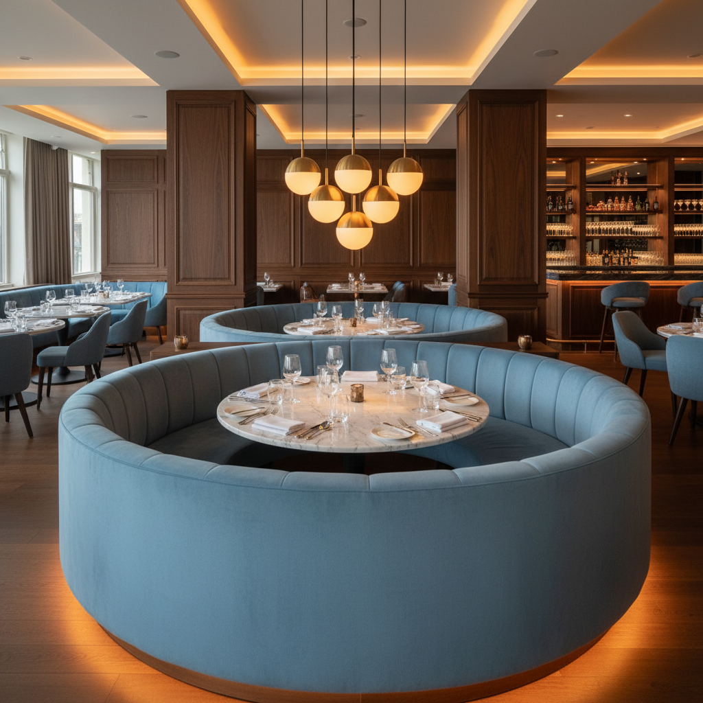 Ultrasuede  Moonstone  Blue Upholstered Banquette | Ultrasuede Upholstery