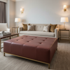 Smooth Leather Grain Rustic Burgundy Upholstered Ottoman | Architectural Fabrics