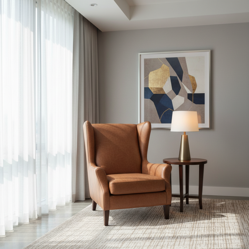 Smooth Leather Grain Sienna Brown Upholstered Chair | Architectural Fabrics