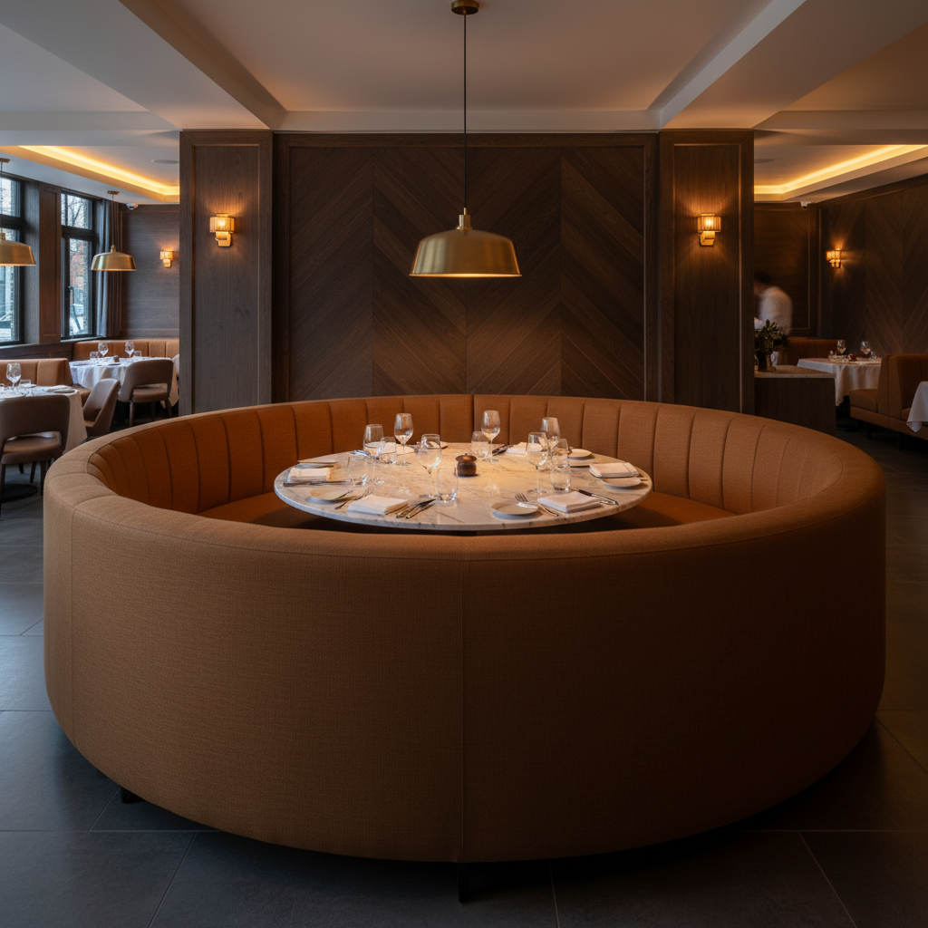 Smooth Solid Color Rich Umber Upholstered Banquette | Architectural Fabrics
