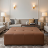 Smooth Leather Grain Sienna Brown Upholstered Ottoman | Architectural Fabrics