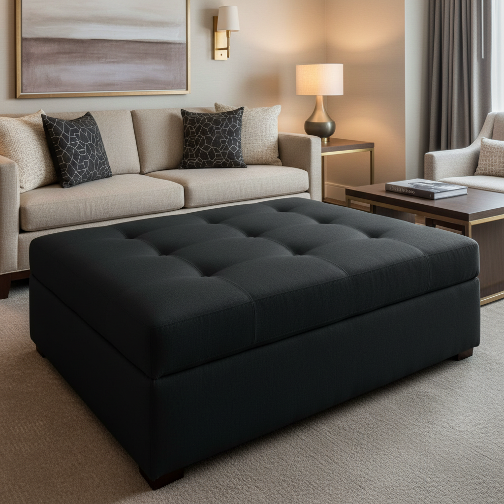 Soper Hole - Black Upholstered Ottoman | Architectural Fabrics