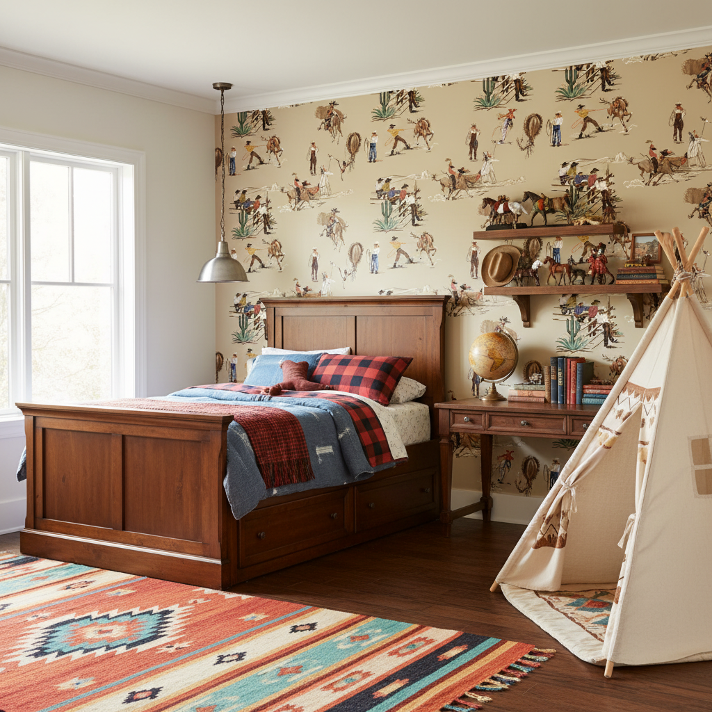The Original Yeeha 1950's Cowboy Mid-Century Modern | Architectural Wallcoverings - Boys Adventure Bedroom Room Setting