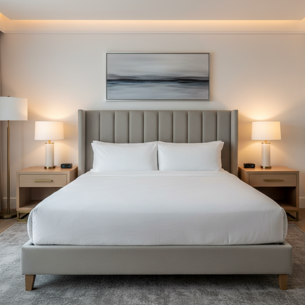 Fine Pebble Grain Soft Gray Upholstered Headboard | Architectural Fabrics