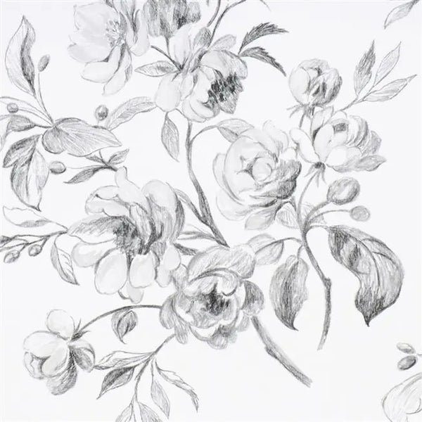 Watelet Pastel Roses 01 Black White Wallpaper | Designers Guild Europe