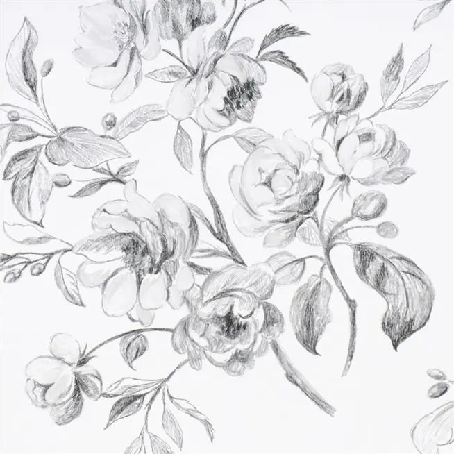 Watelet Pastel Roses 01 Black White Wallpaper | Designers Guild Europe