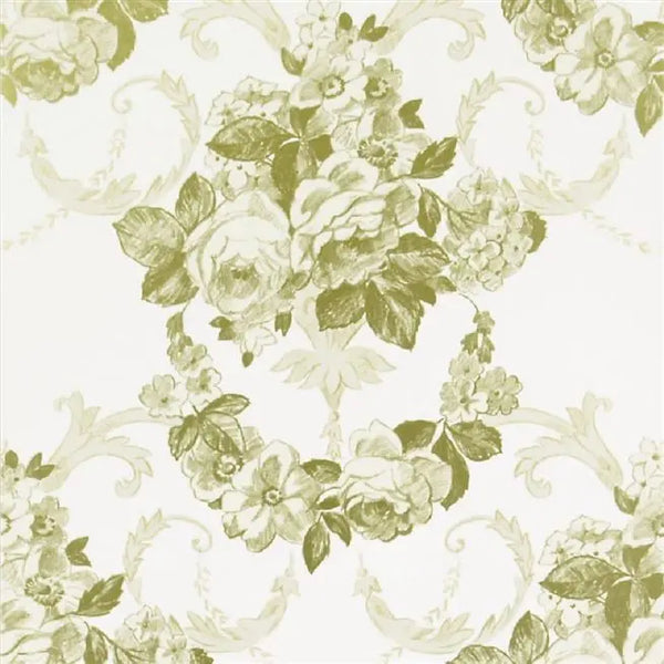 Wharton Floral Damask 5 Green & Champagne Wallpaper | Designers Guild Europe