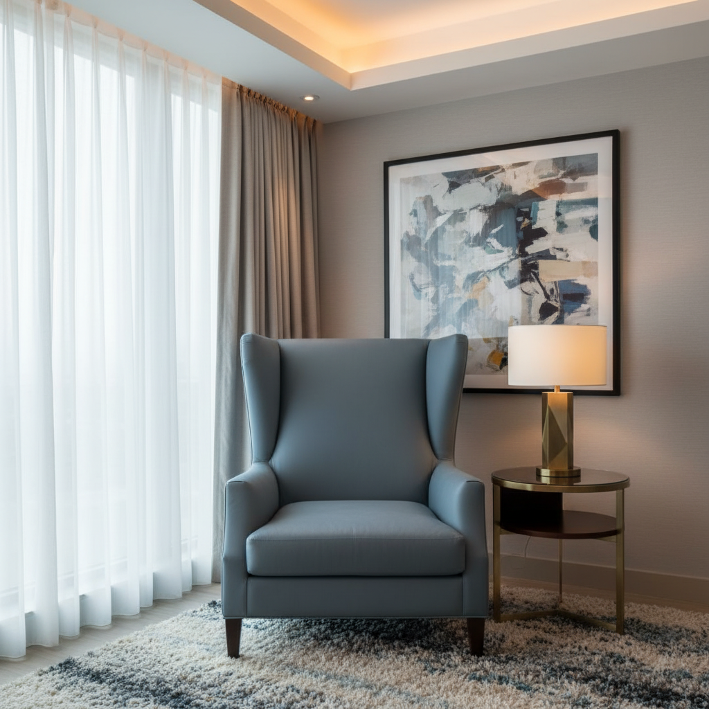 Smooth Solid Texture Slate Blue Upholstered Chair | Architectural Fabrics
