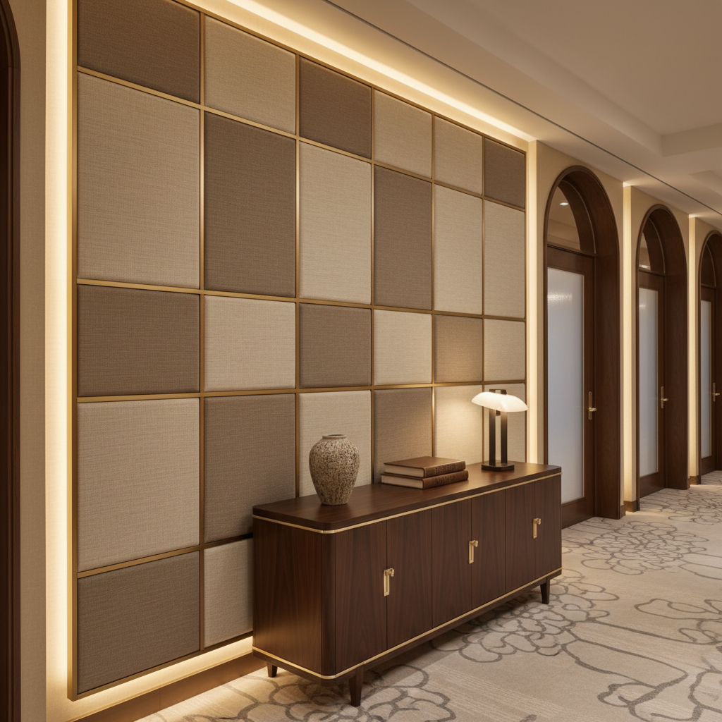 Irvington Taupe Transitional Taupe & Ecru Upholstered Wall Panel | Architectural Fabrics