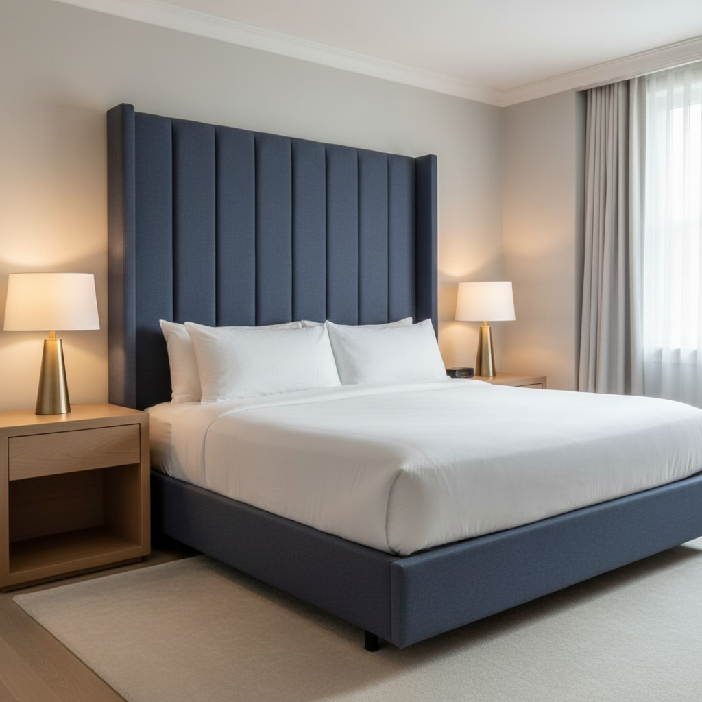 Brushed Linen Weave Deep Indigo Upholstered Headboard | Architectural Fabrics