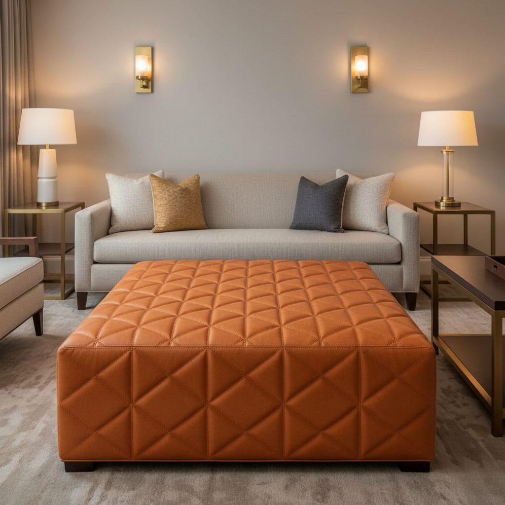 Tres Palmas - Persimmon Upholstered Ottoman | Architectural Fabrics