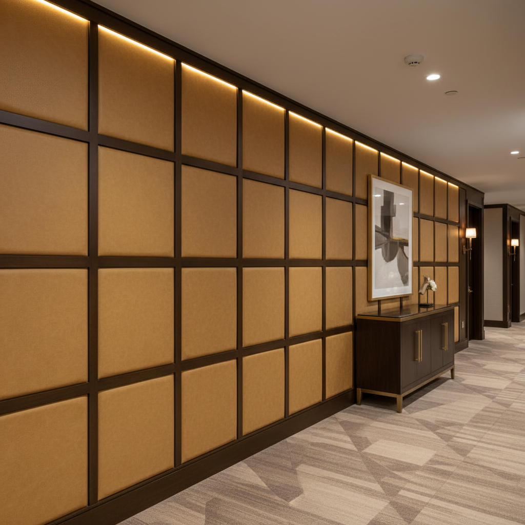 Fine Pebble Grain Golden Tan Upholstered Wall Panel | Architectural Fabrics