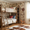 Yeeha Cowboy Organic Cotton Sateen Fabric - Cream - Western Bedspread Kids Room Setting