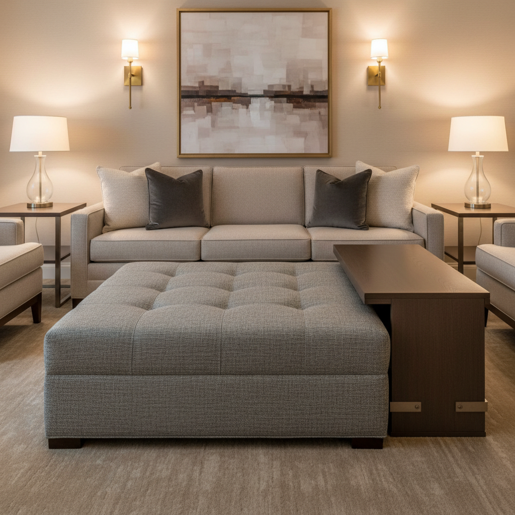 Abaca - Ironwood Tekloom Performance Upholstered Ottoman | Architectural Fabrics