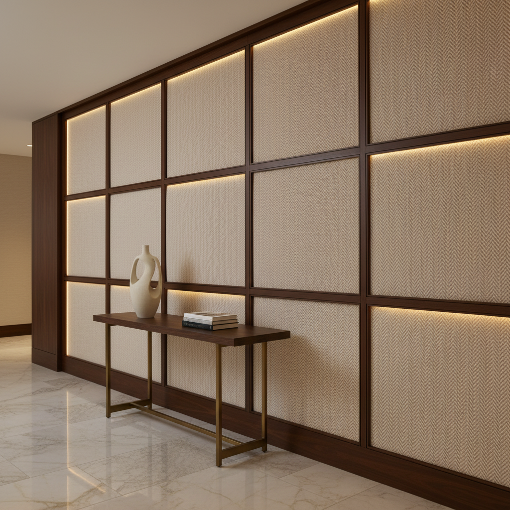 Woven Chevron Texture Natural Linen Upholstered Wall Panel | Architectural Fabrics