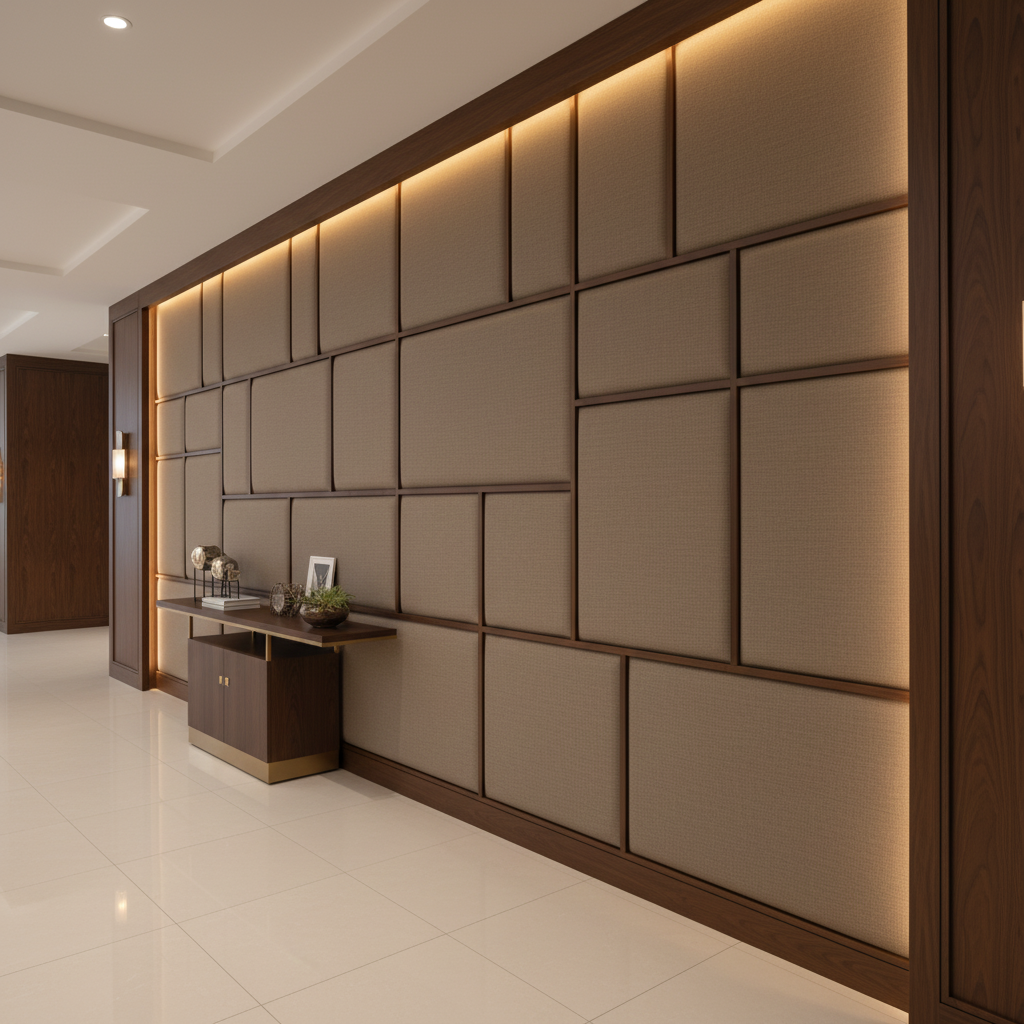 Subtle Linen Weave Mushroom Taupe Upholstered Wall Panel | Architectural Fabrics