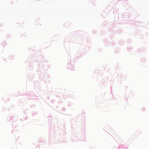 Meadowsweet Hot Air Balloon 07 Peony Pink Wallpaper | Designers Guild Europe