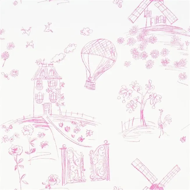 Meadowsweet Hot Air Balloon 07 Peony Pink Wallpaper | Designers Guild Europe