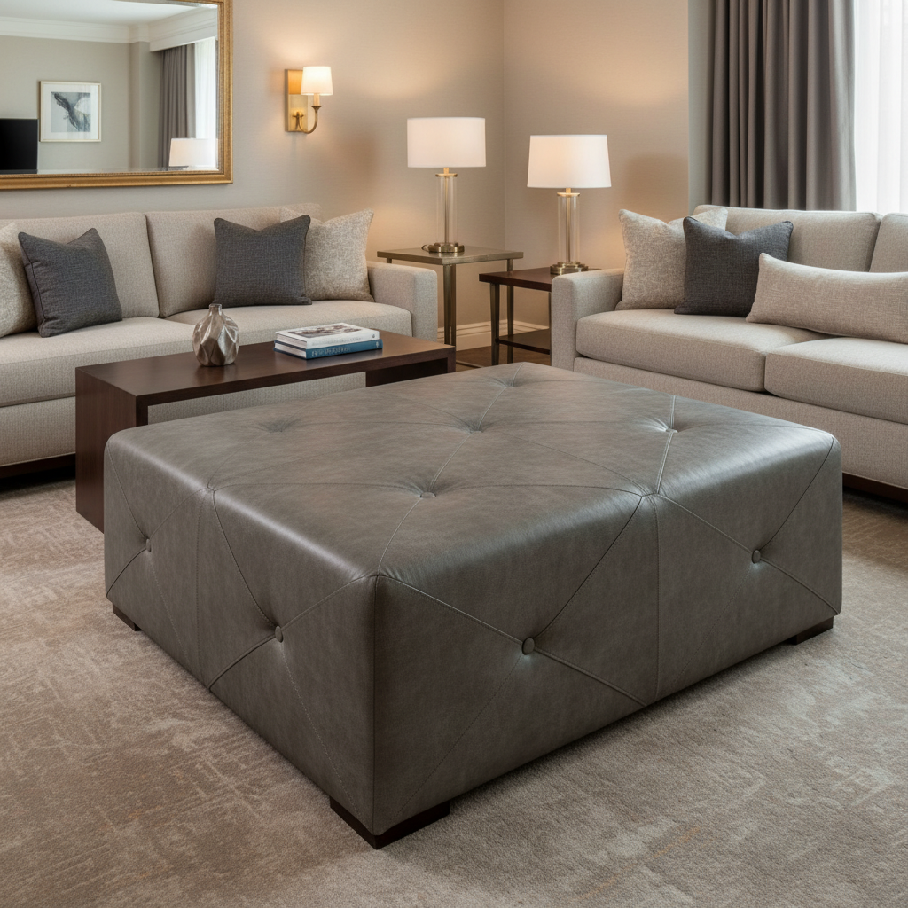 Kralendijk - Midnight Upholstered Ottoman | Architectural Fabrics