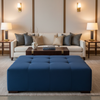 Ultrasuede Dark-Navy -  Blue Upholstered Ottoman | Ultrasuede Upholstery