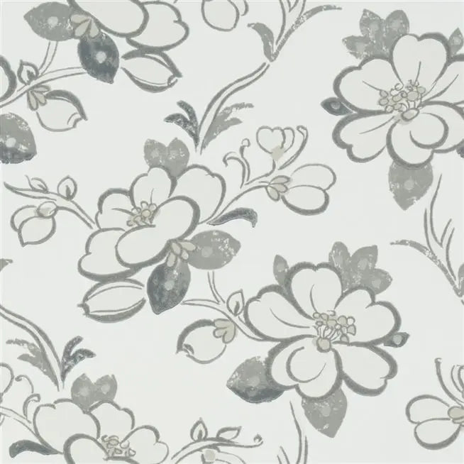 Lotus Small Scale Flower 03 Slate Wallpaper | Designers Guild Europe