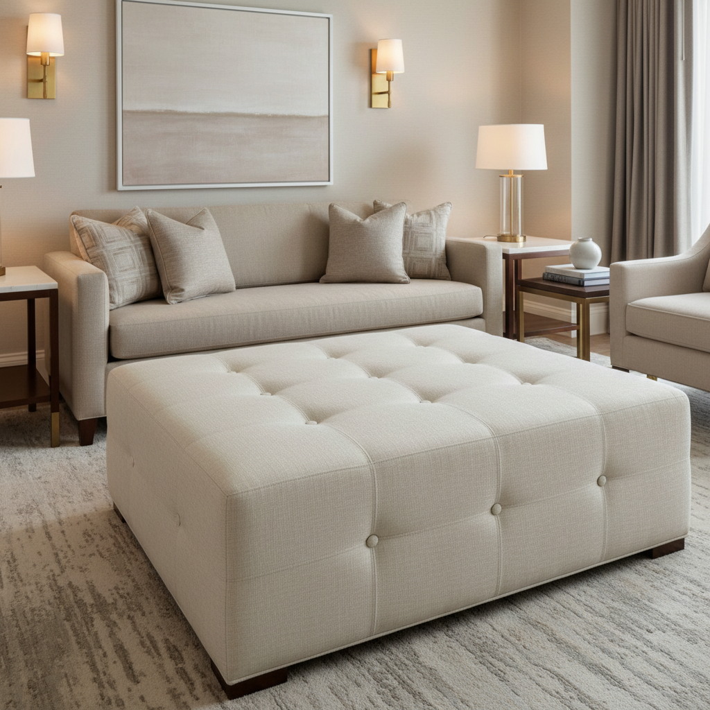 Linen Island - Icecap Upholstered Ottoman | Architectural Fabrics