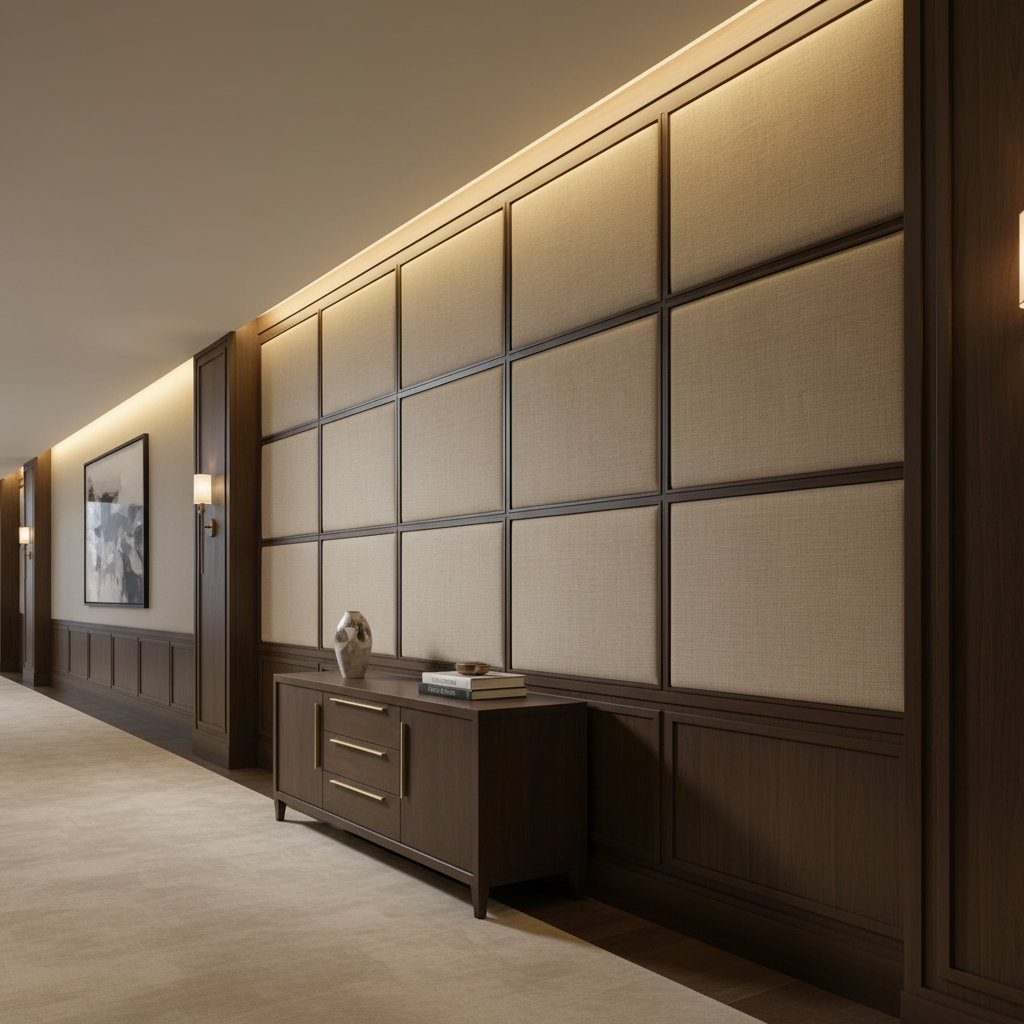 Woven Linen Texture Neutral Taupe Upholstered Wall Panel | Architectural Fabrics