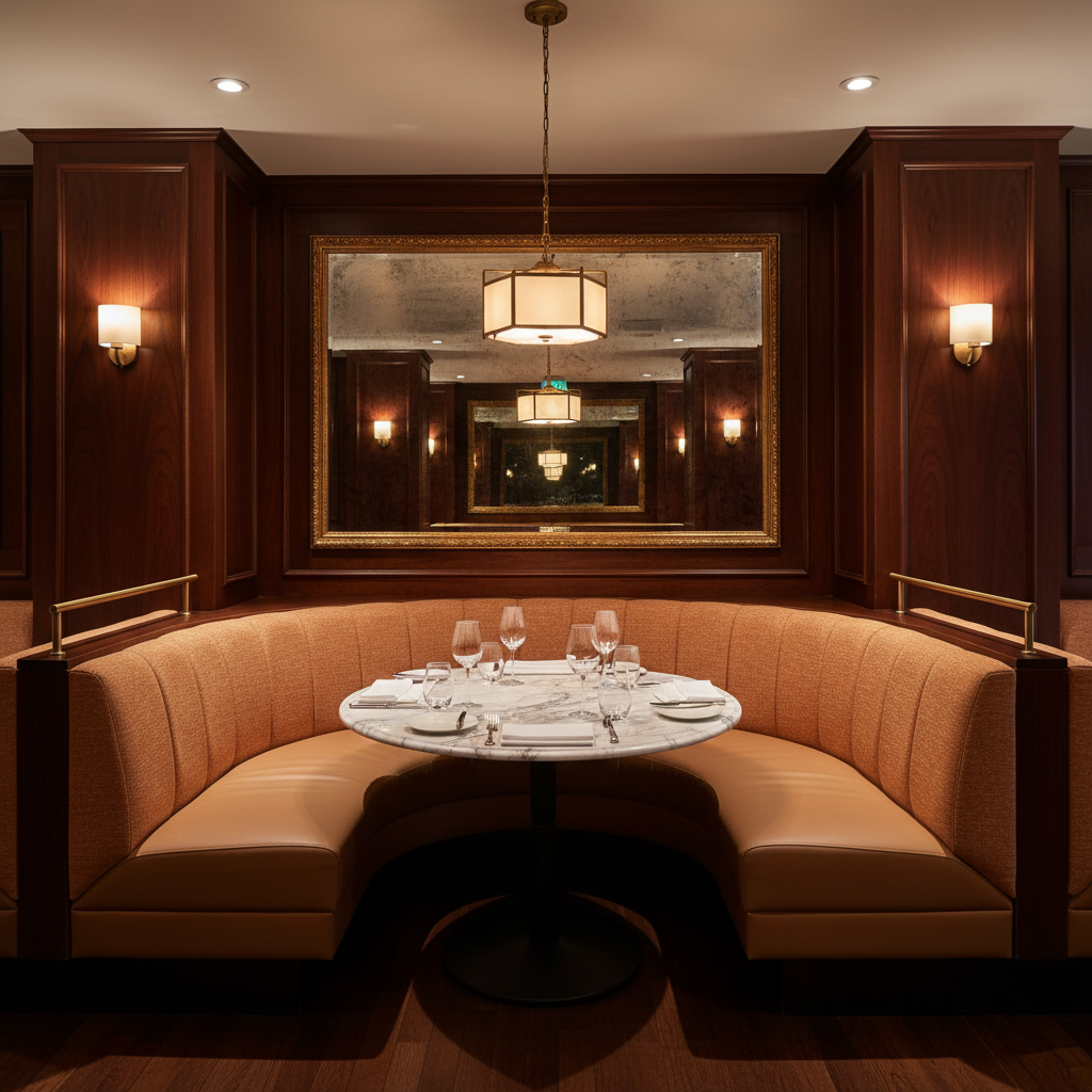 Fine Pebble Grain Golden Apricot Upholstered Banquette | Architectural Fabrics