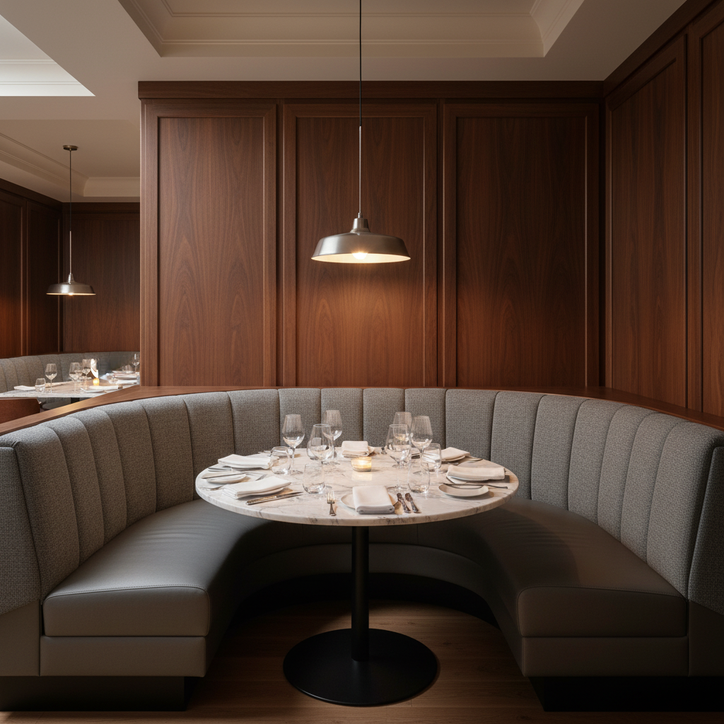 Fine Pebble Texture Cool Graphite Upholstered Banquette | Architectural Fabrics