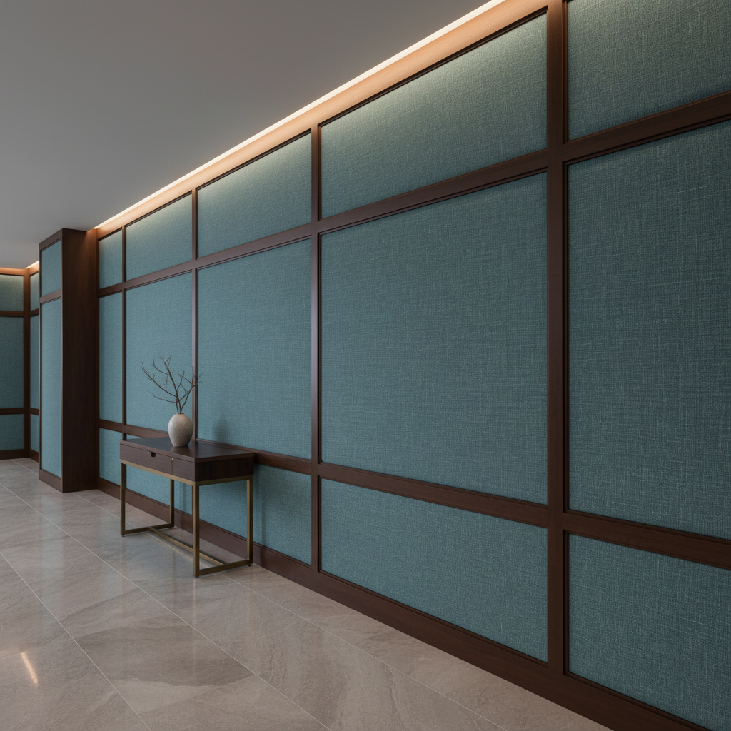 Woven Textile Texture Ocean Teal Upholstered Wall Panel | Architectural Fabrics
