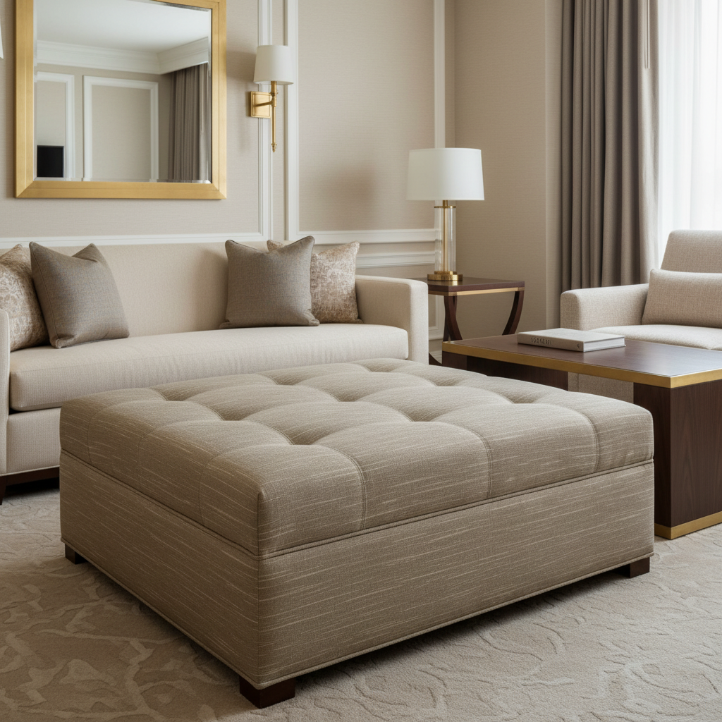 Tradewind Trace - Latte Upholstered Ottoman | Architectural Fabrics