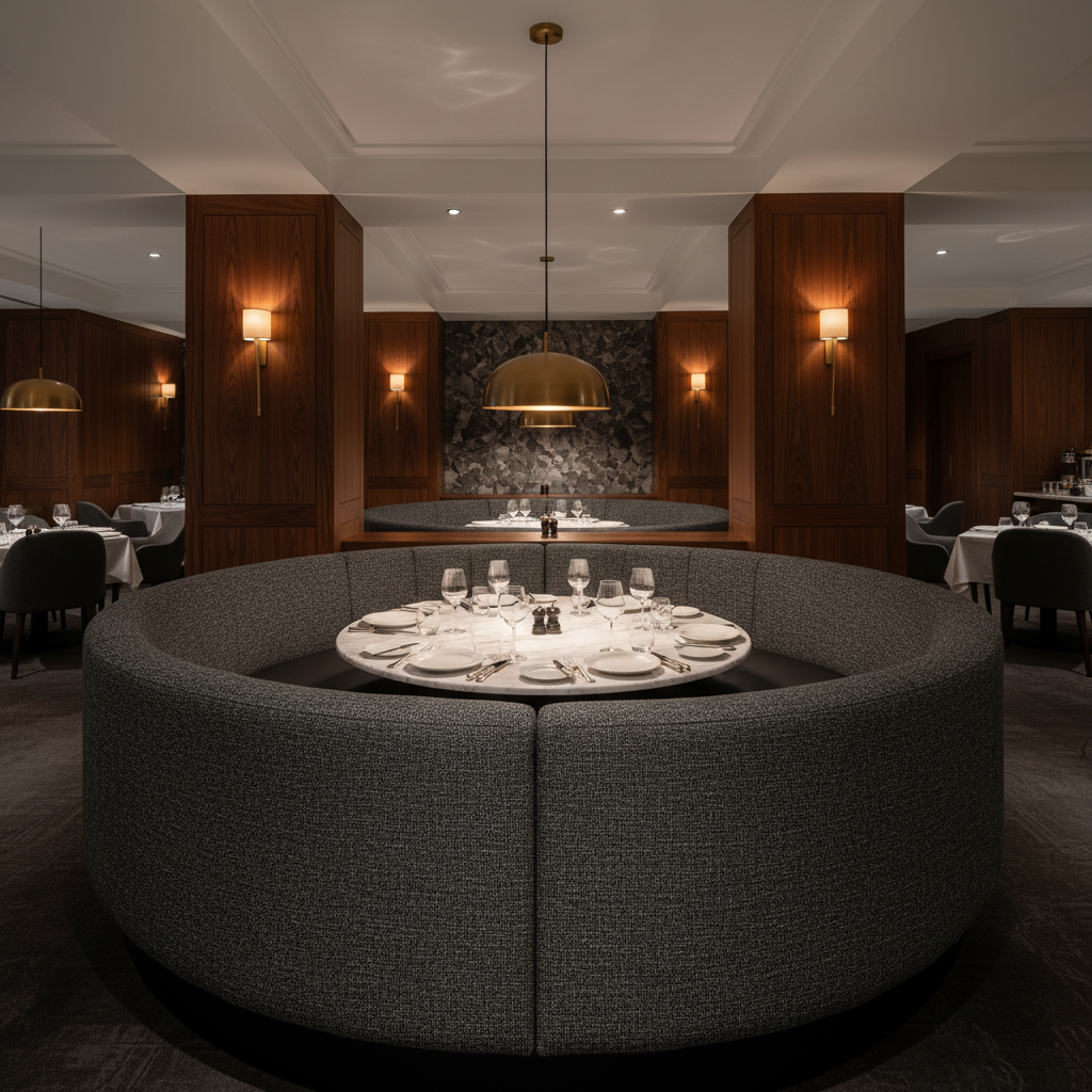 Fine Pebble Texture Dark Granite Upholstered Banquette | Architectural Fabrics