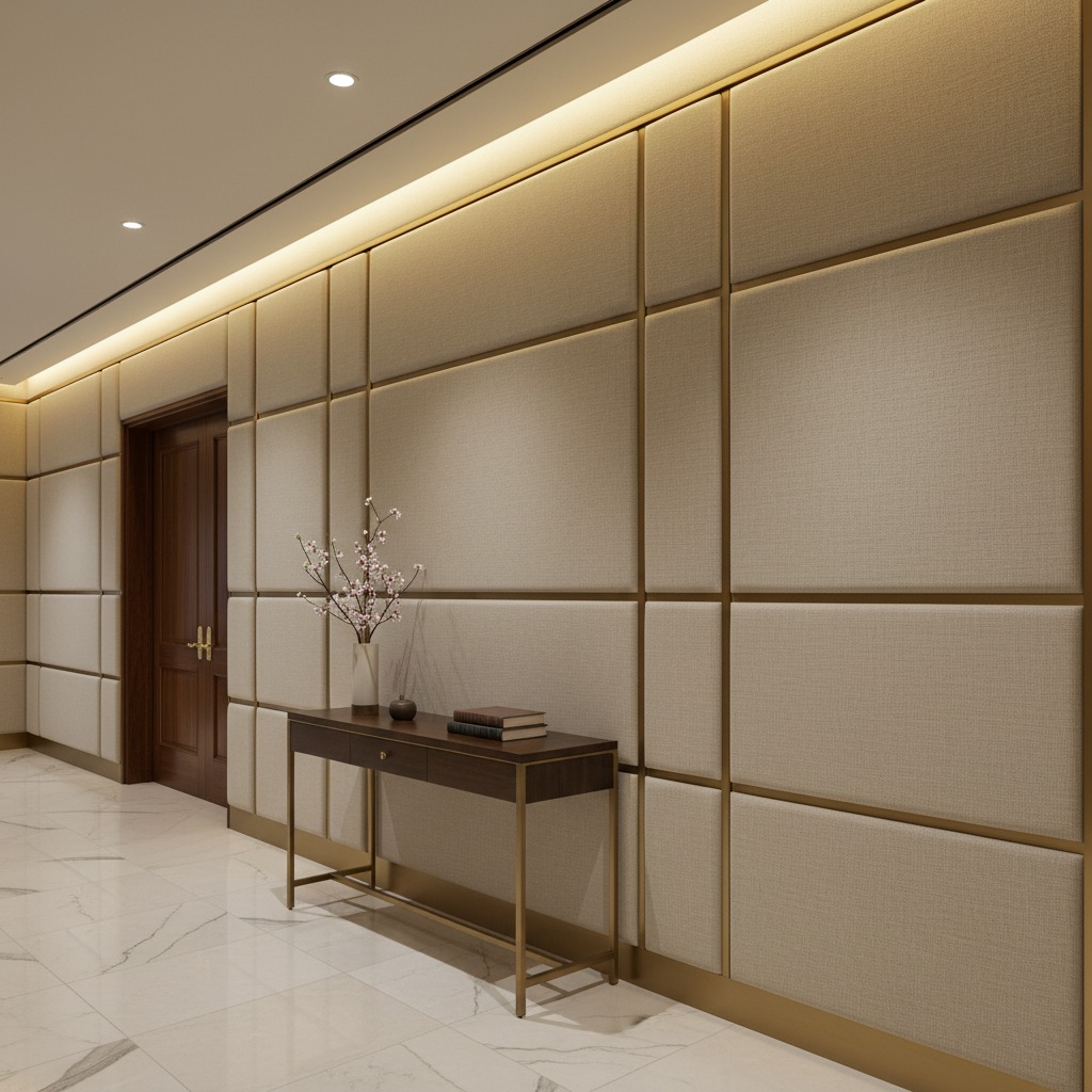 Aspect - Stone Linen Performance Polyurethane Upholstered Wall Panel | Architectural Fabrics