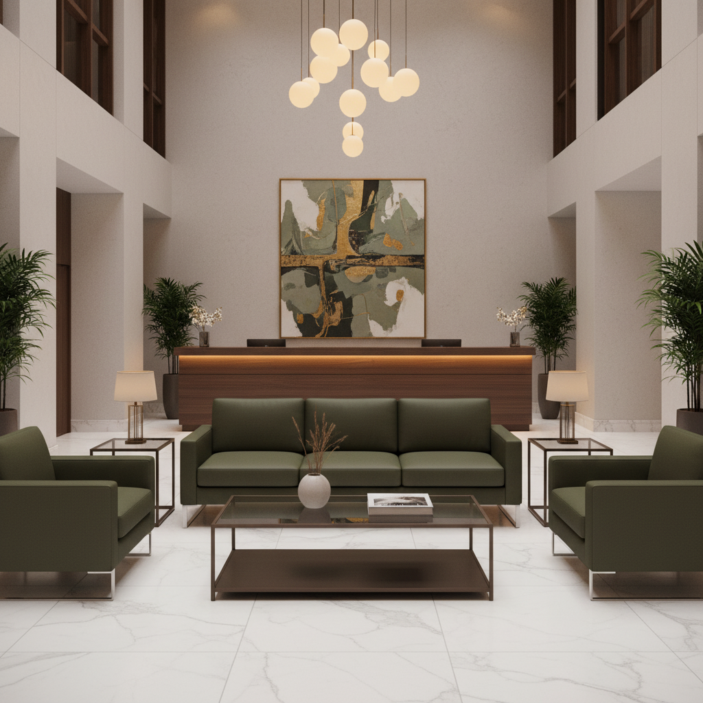 Smooth Pebble Grain Deep Olive Upholstered Sofa | Architectural Fabrics