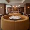 Fine Vertical Texture Golden Tan Upholstered Banquette | Architectural Fabrics