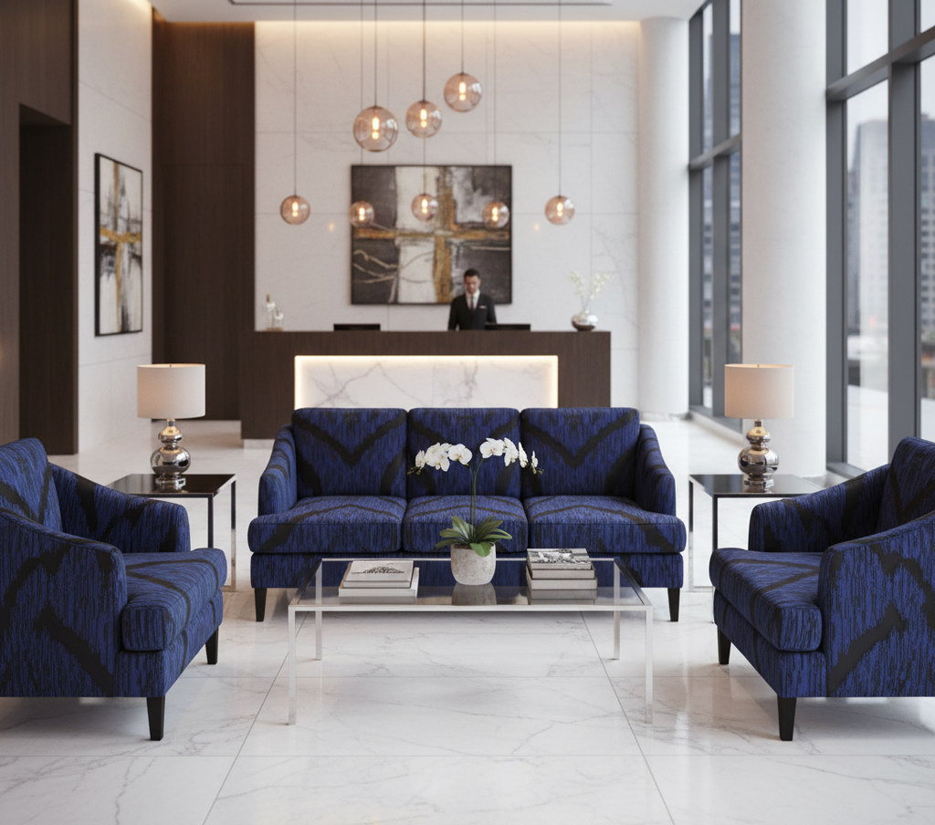 BARRYMORE - Midnight Indigo Decorative Sheer Upholstered Sofa | Architectural Fabrics