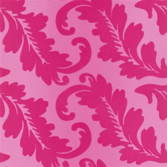 Ardassa Flock Velvet Scroll 07 Magenta Wallpaper | Designers Guild Europe
