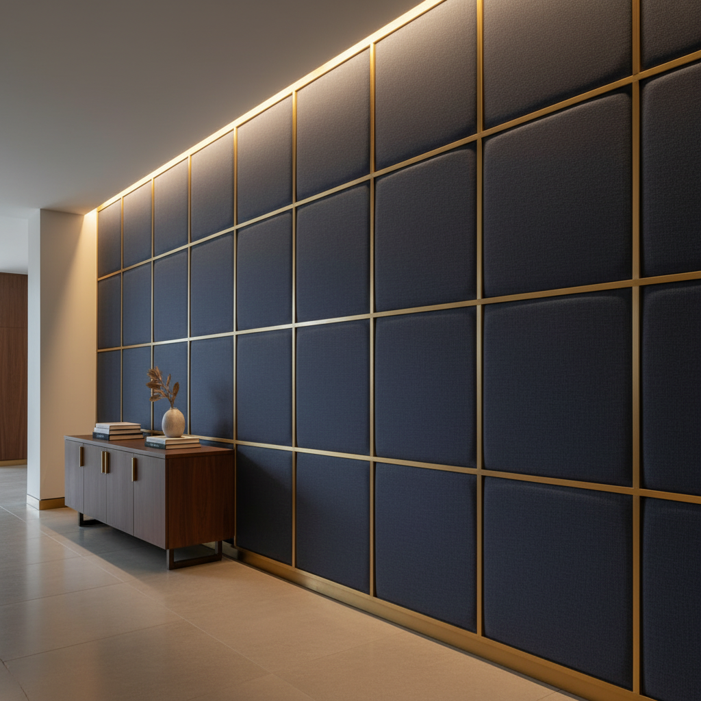Fine Woven Texture Deep Indigo Upholstered Wall Panel | Architectural Fabrics