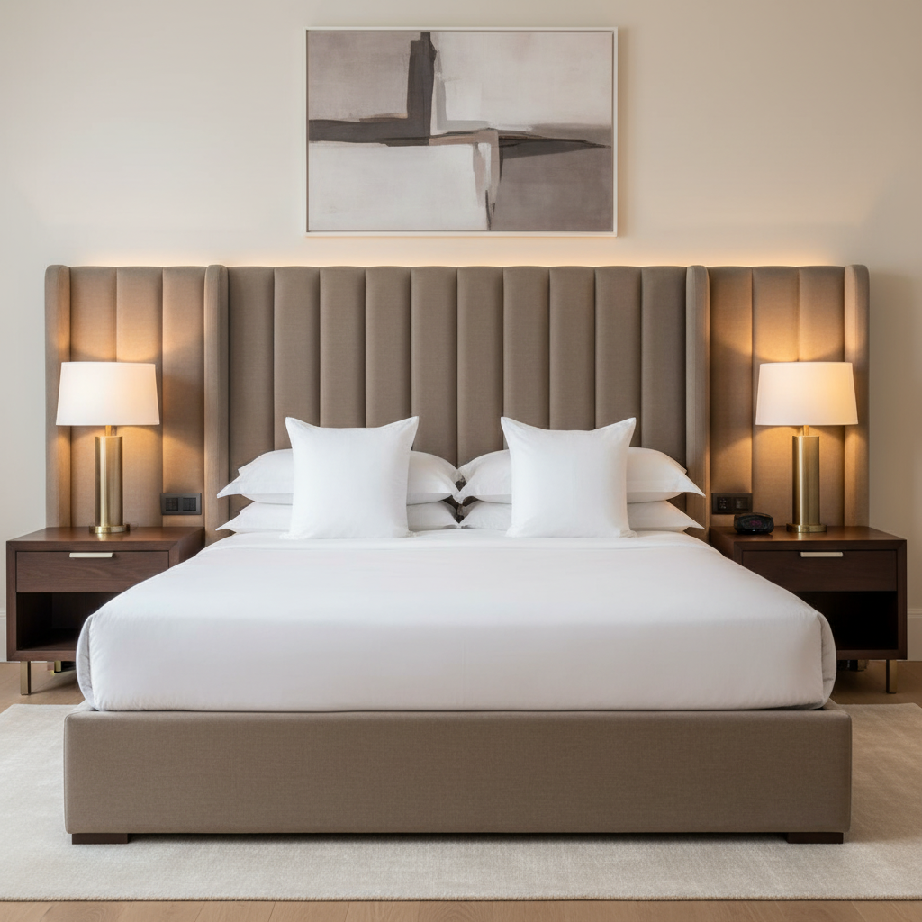 Fine Woven Texture Soft Taupe Upholstered Headboard | Architectural Fabrics